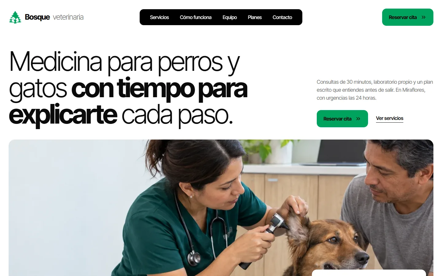 Web de muestra de una veterinaria, estilo tecnológico